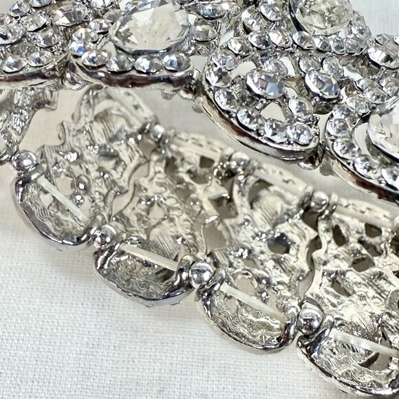 Vintage Clear Rhinestone Silver Tone Stretch Bracelet Statement - Picture 5 of 6